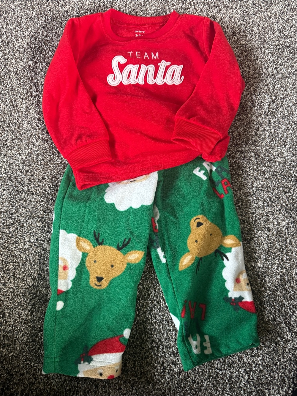 Carter's Red 'Team Santa' Top with Green Reindeer & Santa Print Pants